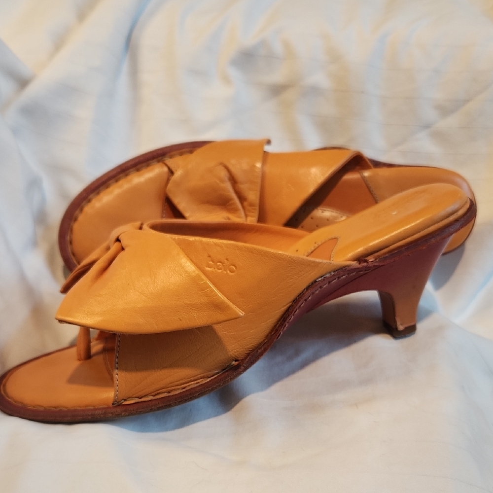 b o l o Knot-Bow Orange Leather Heeled Mules Italy Sz 10